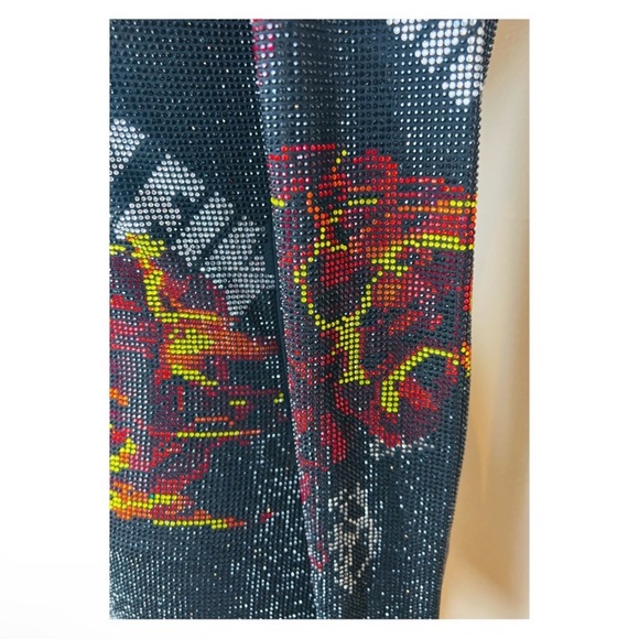 New! Rare PHILIPP PLEIN Logo Rhinestone Embellished Fire Rose Print Mini Dress - Picture 12 of 16